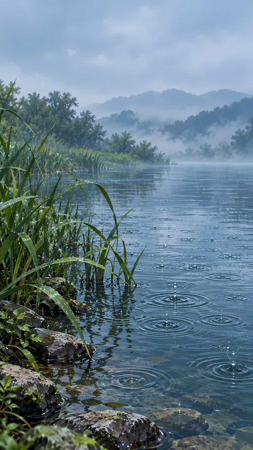 Rain Rings on the River — Anime wallpaper