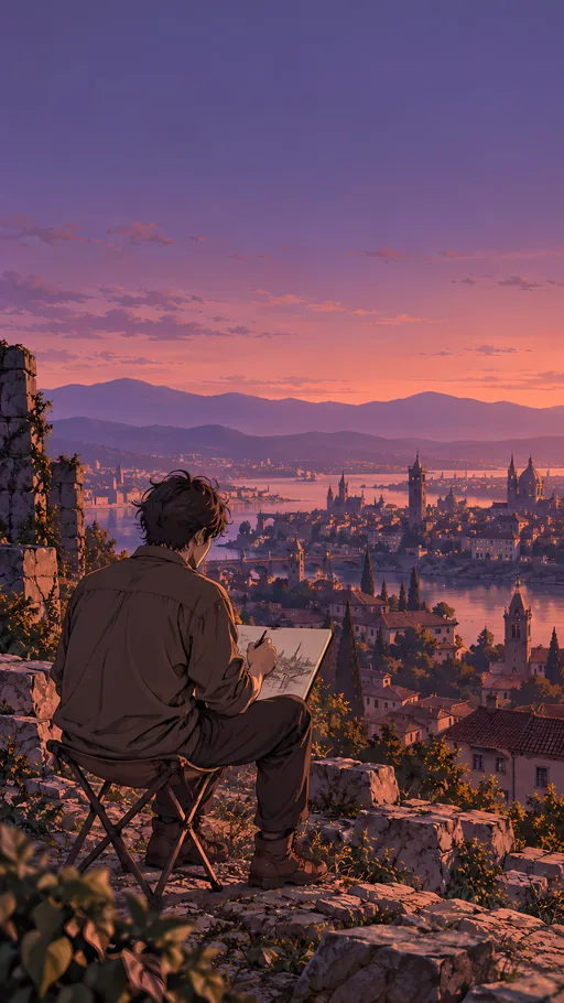 Sketching the Skyline — Anime wallpaper