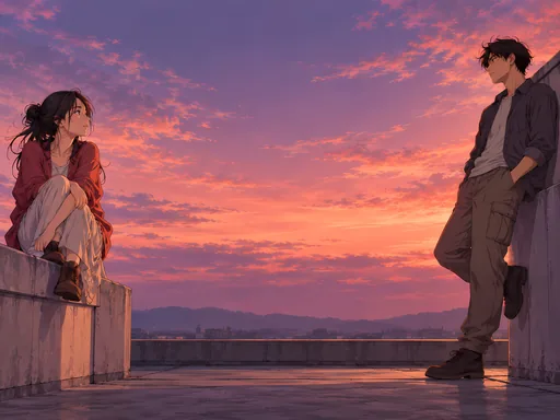Two on a Quiet Rooftop — Anime wallpaper