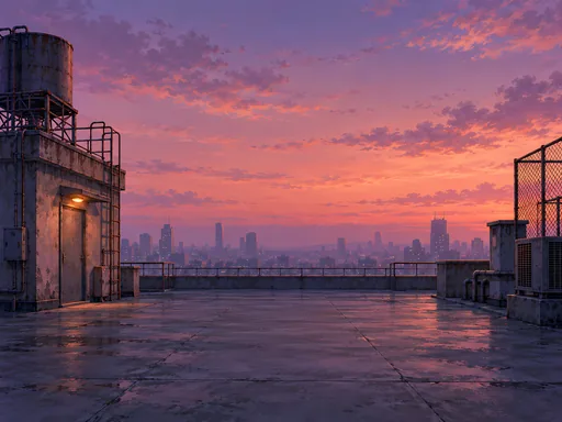 Empty Rooftop at Dusk — Anime wallpaper