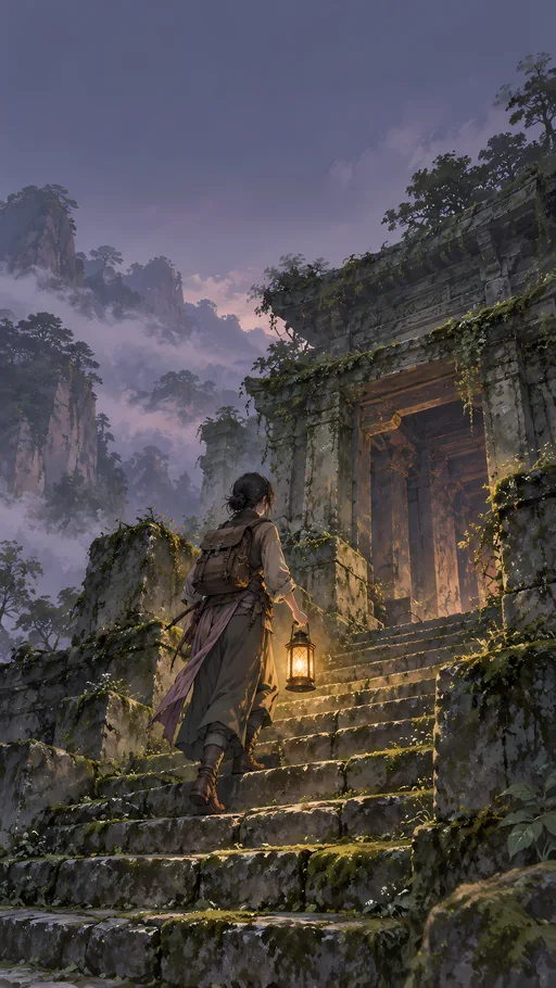 Lantern at the Temple Stair — Anime wallpaper
