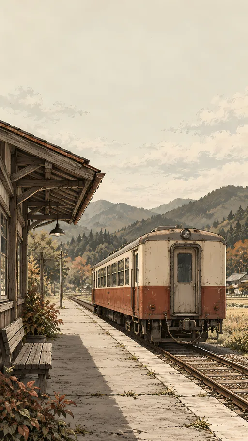 Railcar at the Rural Platform — Anime wallpaper