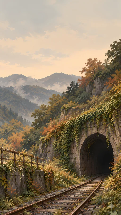 Rail Tunnel in the Ivy — Anime wallpaper