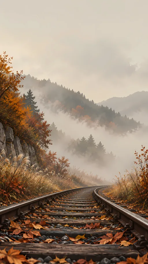 Rails Through Autumn Grass — Anime wallpaper