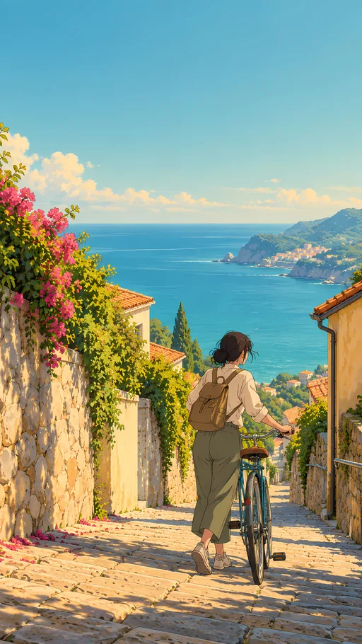 Pushing the Bicycle Uphill — Anime wallpaper