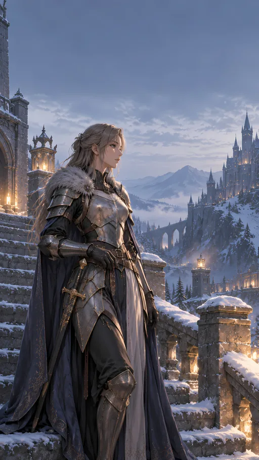 Knight on the Frosted Stair — Anime wallpaper