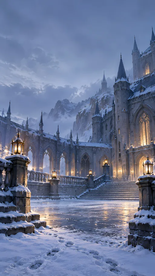 Frozen Castle Courtyard — Anime wallpaper