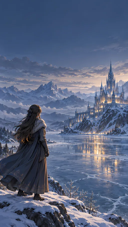 Ice Castle Across the Frozen Lake — Anime wallpaper