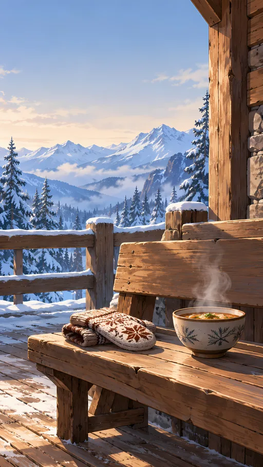 Mittens and a Steaming Bowl — Anime wallpaper