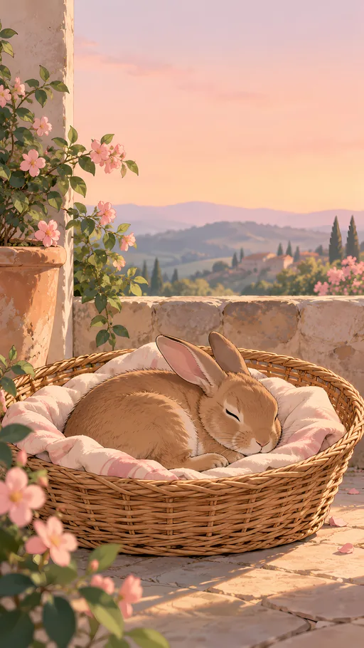 Brown Rabbit Asleep in a Basket — Anime wallpaper
