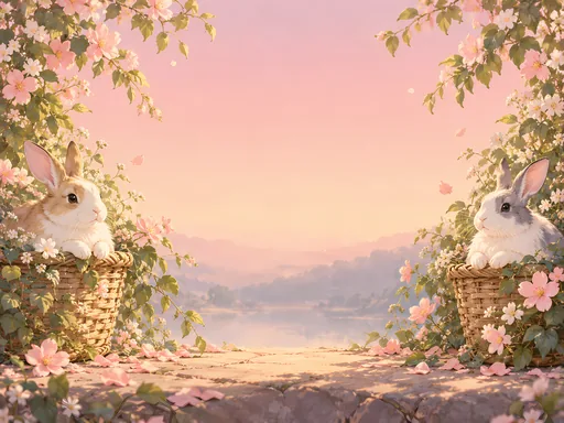 Two Rabbits and a Basket — Anime wallpaper