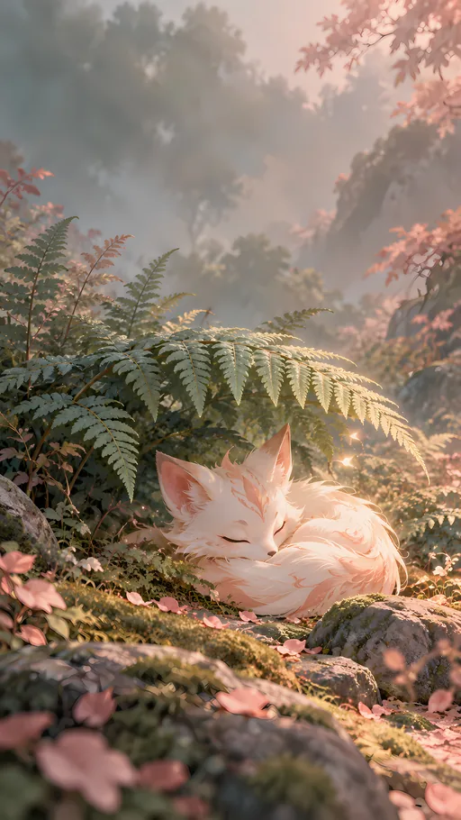 Fox Spirit Under a Fern — Anime wallpaper
