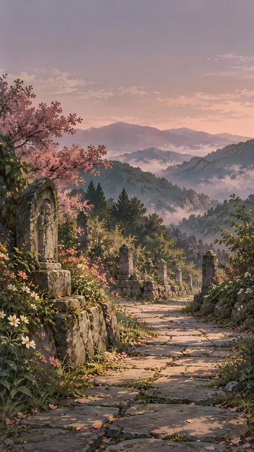 Garden Path and Stone Markers — Anime wallpaper