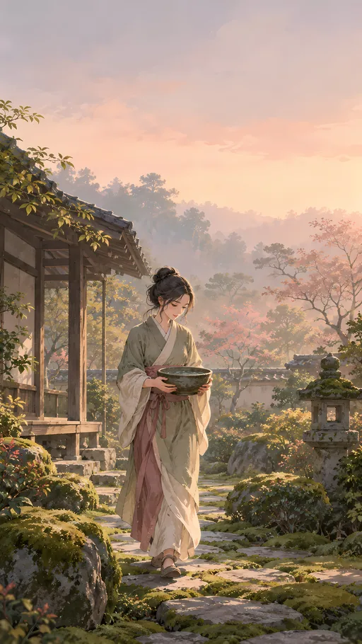 Water Bowl in the Moss Garden — Anime wallpaper