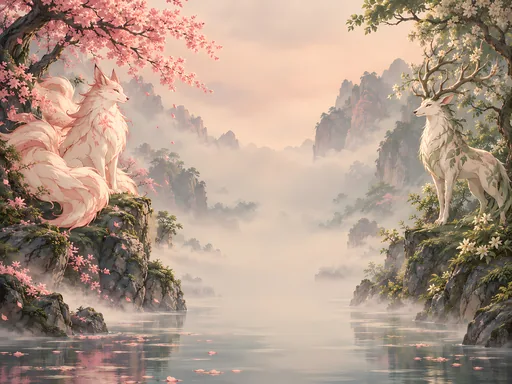 Two Spirits in the Garden Mist — Anime wallpaper
