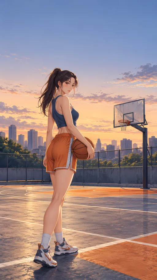 Basketball by the Empty Court — Anime wallpaper