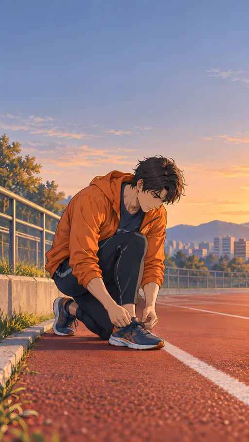Runner Tying a Shoe — Anime wallpaper