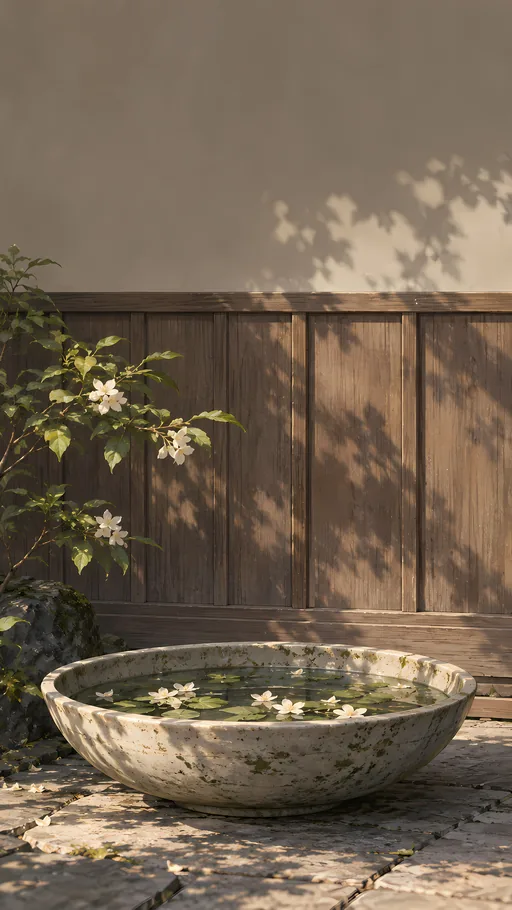 Ceramic Basin by the Wooden Screen — Anime wallpaper