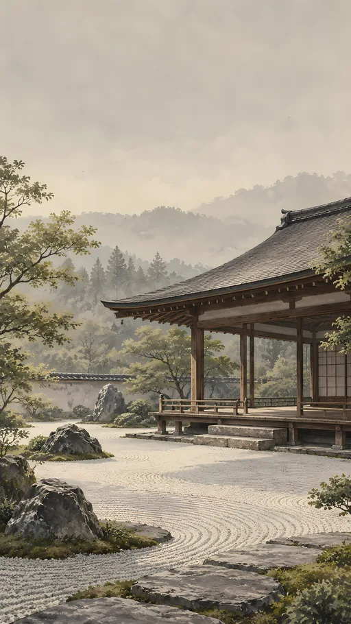Meditation Pavilion on Pale Gravel — Anime wallpaper