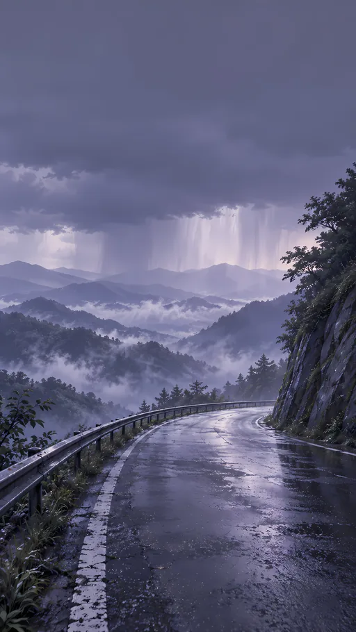 Hillside Road Toward the Rain — Anime wallpaper