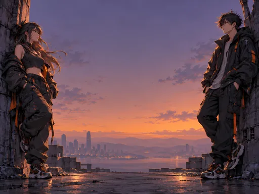 Streetwear Duo on Concrete — Anime wallpaper