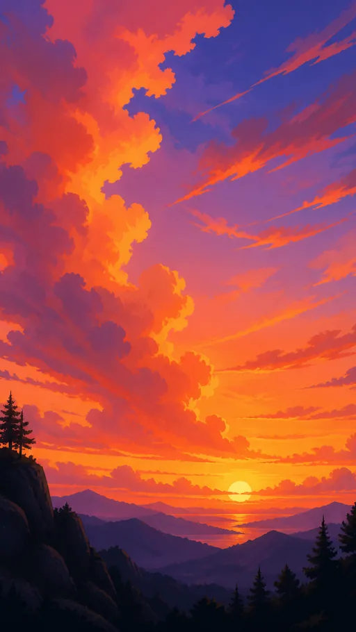 Luminous 2D Animated Sunset — Anime wallpaper