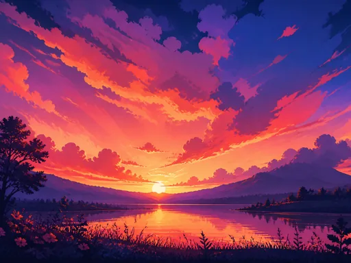 Luminous 2D Animated Sunset — Anime wallpaper
