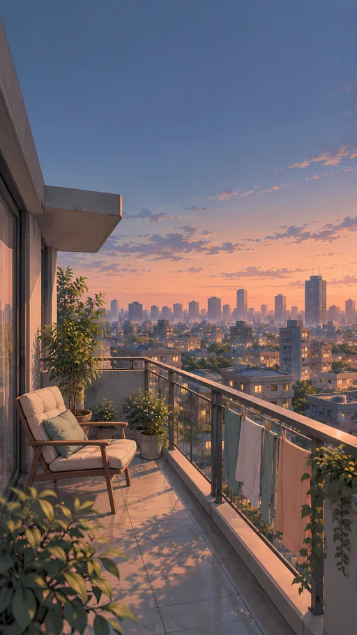 Balcony Chair and Laundry — Anime wallpaper