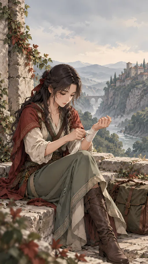 Healer Tying a Bandage — Anime wallpaper