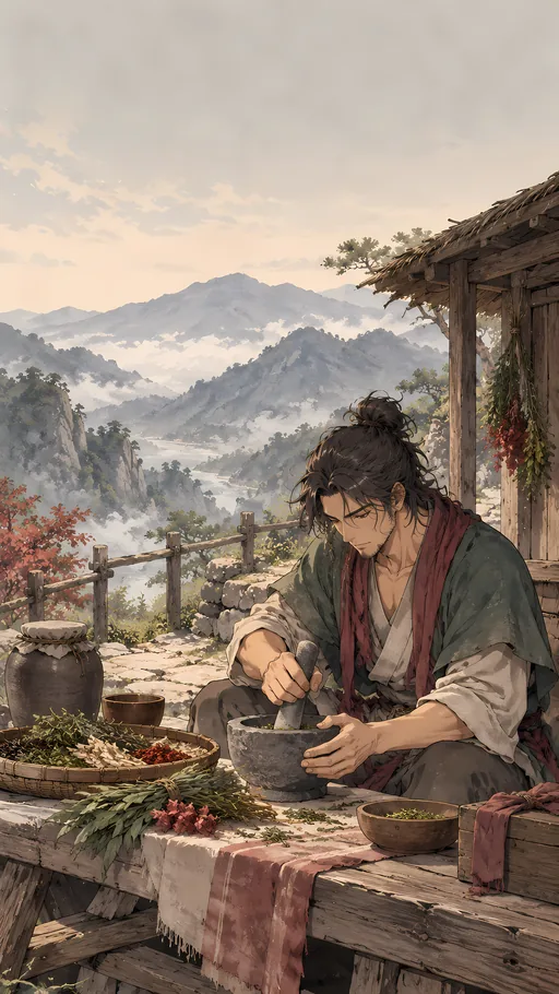 Grinding Herbs at the Shelter — Anime wallpaper
