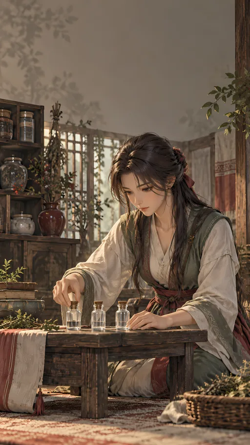 Three Vials on the Low Table — Anime wallpaper