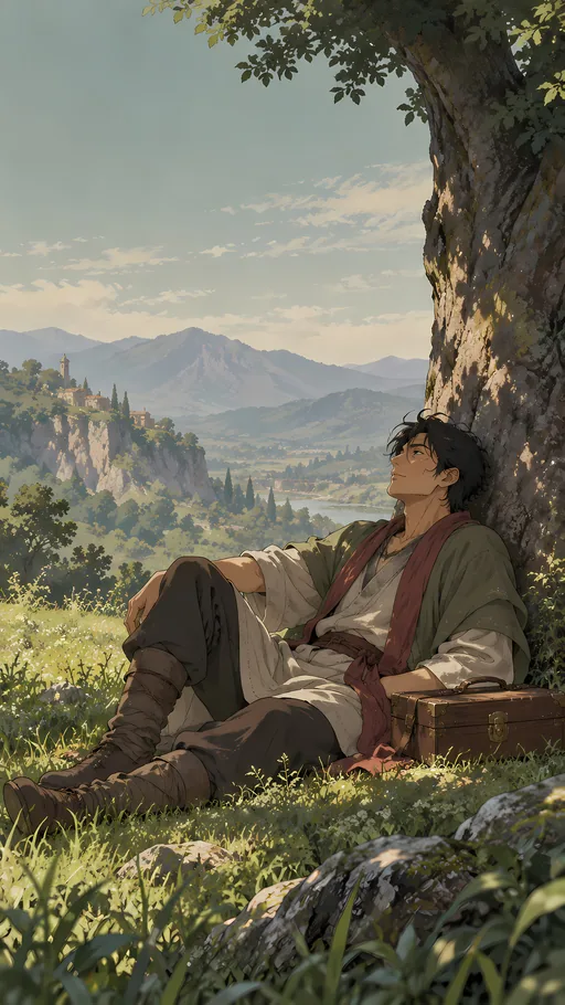 Healer Resting Beneath a Tree — Anime wallpaper