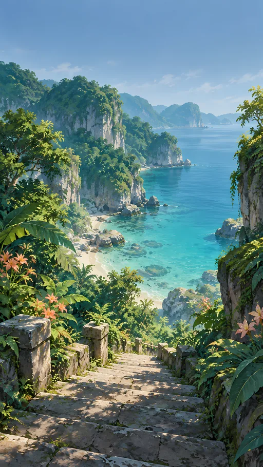 Jungle Stair to the Inlet — Anime wallpaper