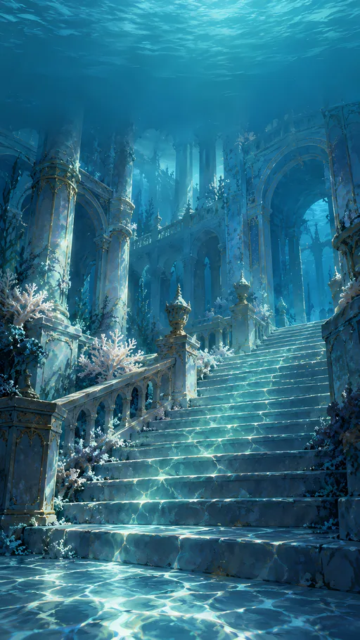 Submerged Palace Stair — Anime wallpaper