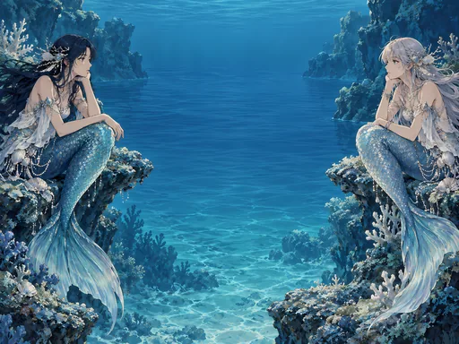 Two Merfolk Across the Water — Anime wallpaper