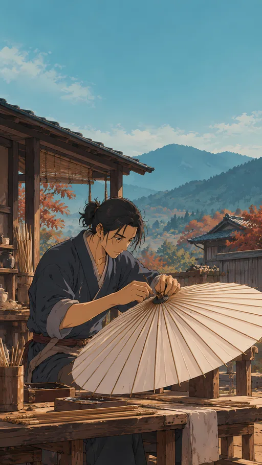 Umbrella Maker at Work — Anime wallpaper