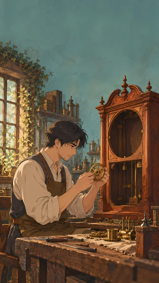 Clock Repairer with a Gear — Anime wallpaper