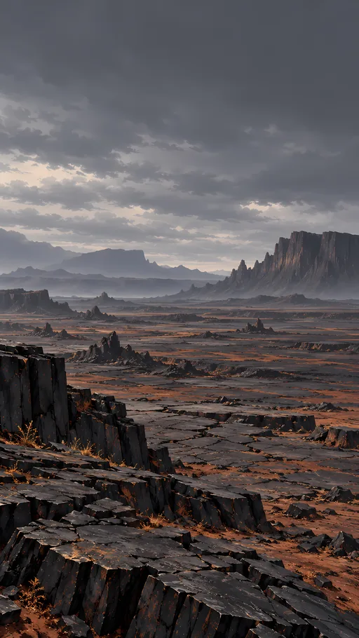 Basalt Plain Under Ash Clouds — Anime wallpaper