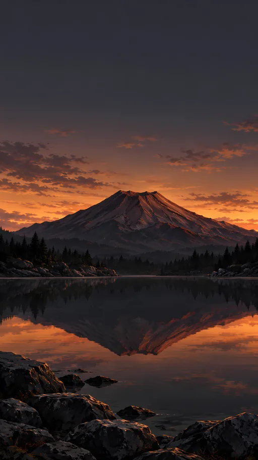 Volcanic Cone in a Dark Lake — Anime wallpaper