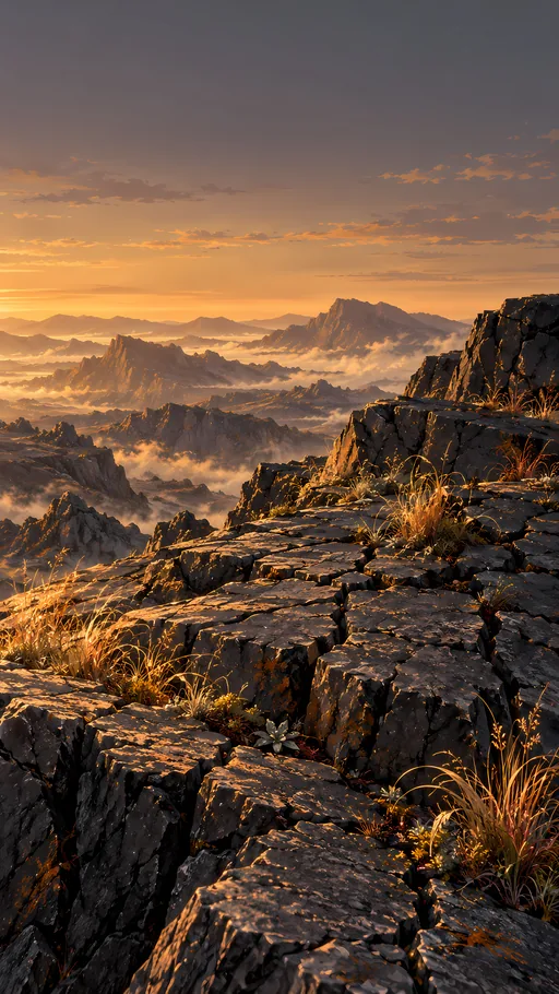 Cracked Basalt and Hardy Grass — Anime wallpaper