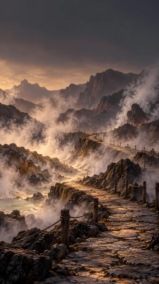 Path Among the Steam Vents — Anime wallpaper