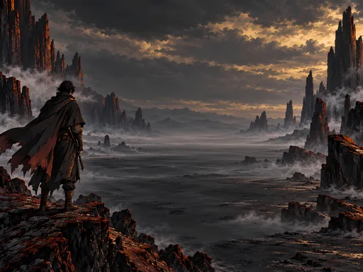 Basalt Ridges in Thin Mist — Anime wallpaper