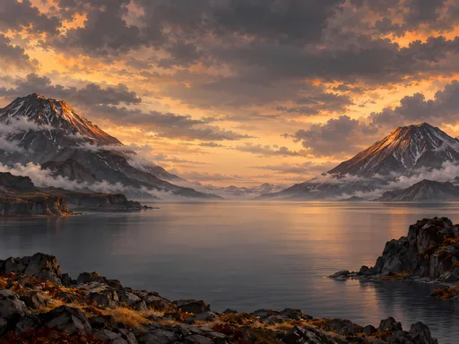 Dormant Volcanoes and a Lake — Anime wallpaper