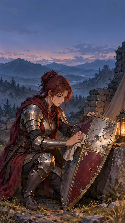 Knight Polishing a Shield — Anime wallpaper