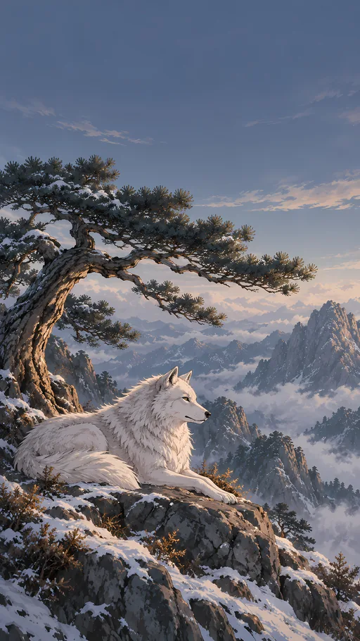 White Wolf Beneath the Pine — Anime wallpaper