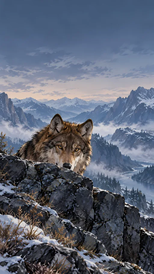 Brown Wolf on the Basalt Ledge — Anime wallpaper