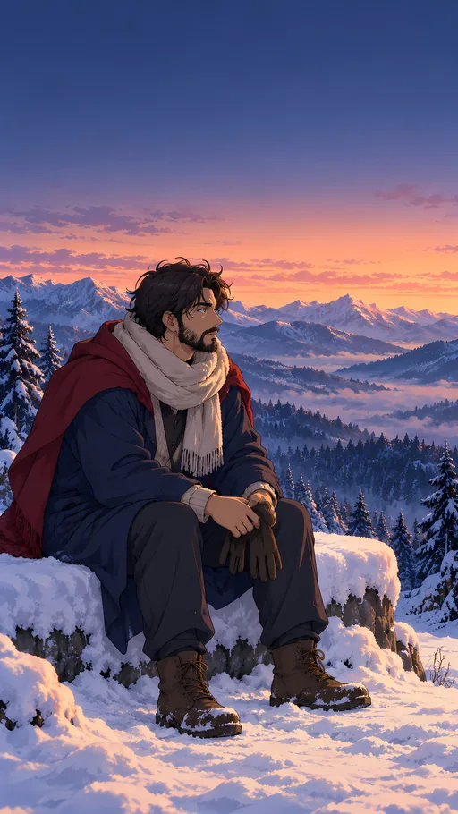 Gloves on the Snow Bench — Anime wallpaper