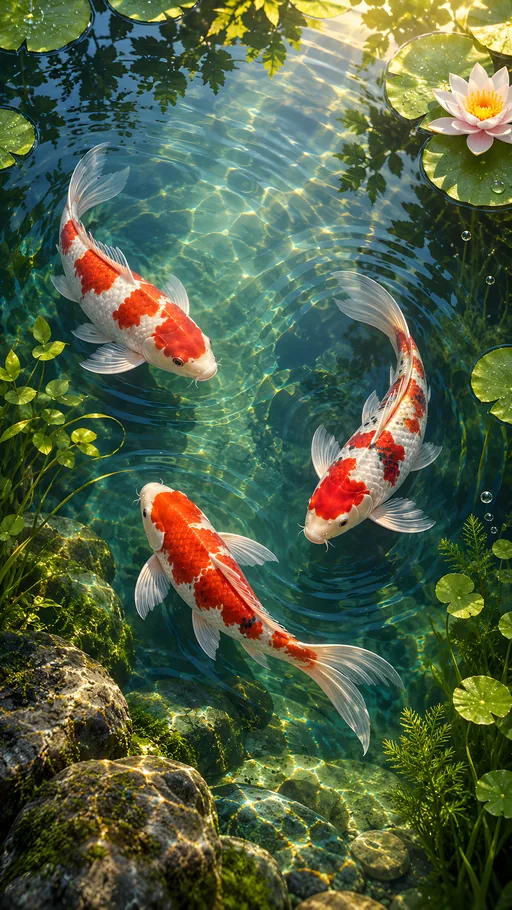 Koi Beneath Pond Ripples — Animals & Wildlife wallpaper