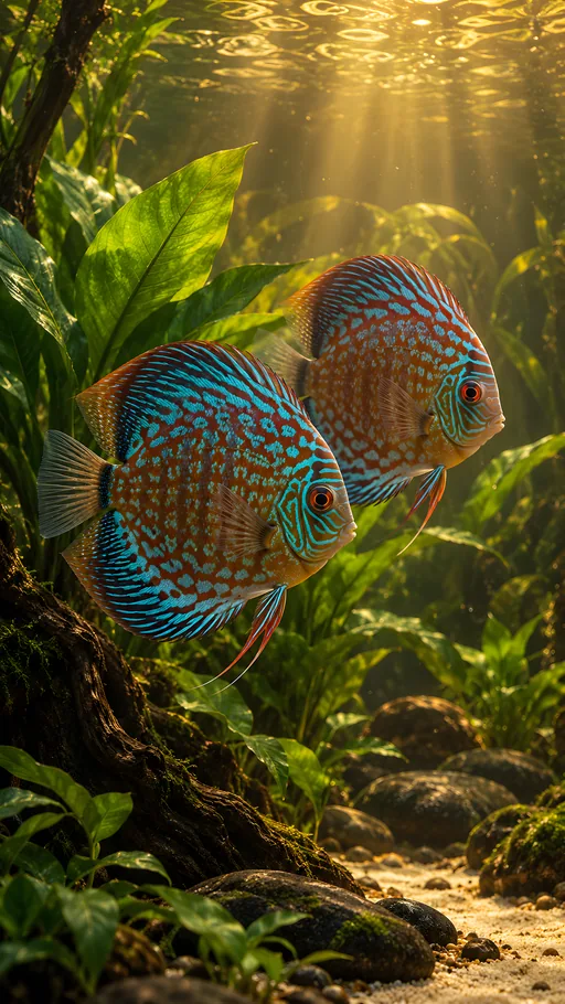 Discus Fish Among Amazon Leaves — Animals & Wildlife wallpaper