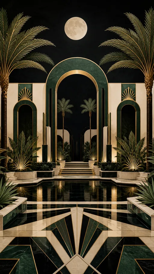 Art Deco Garden Courtyard — Art & Illustration wallpaper